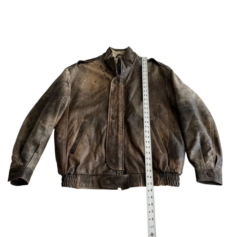 Maquette VTG Distressed Brown Leather‎ Sherpa Fleece Lined Bomber Jacket sz 44